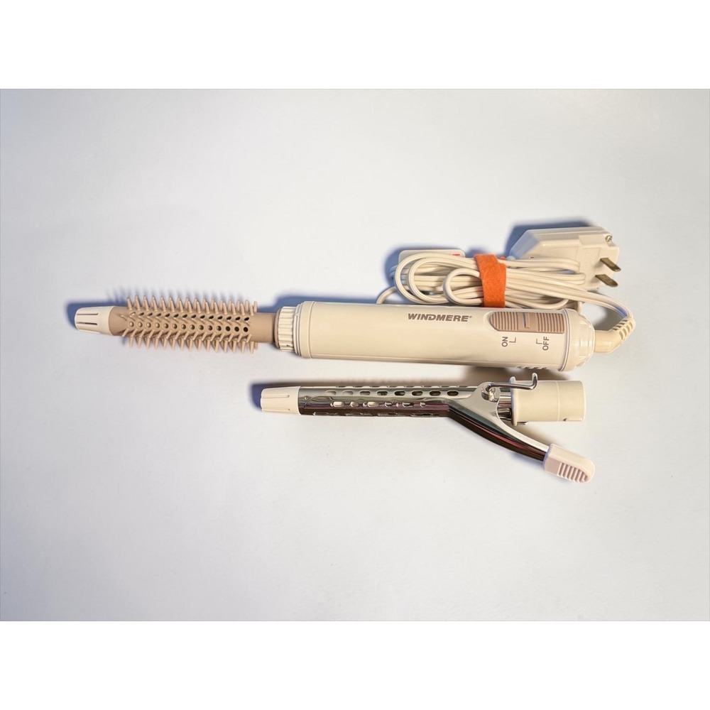 Windmere 1/2" Hot Styling Brush Curling Iron Combo 2 Attachments Vintage White